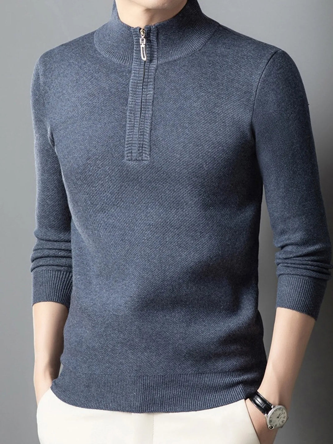 Men's Plus Size Quarter-Zip Long Sleeve Sweater