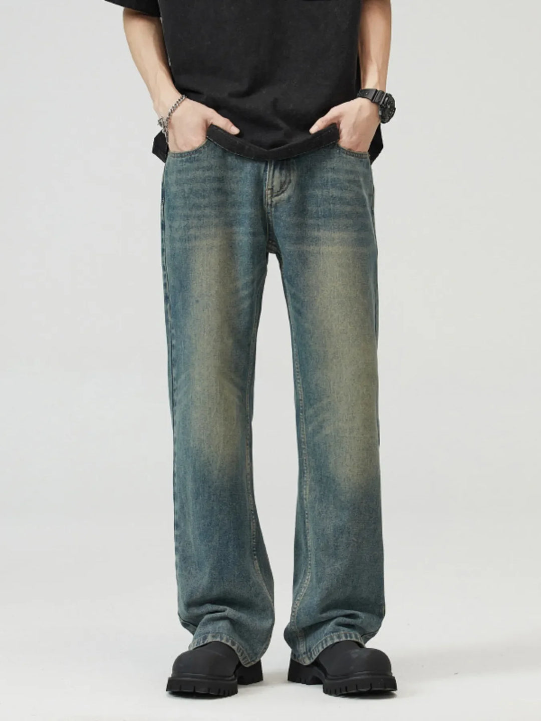 Men's Full Size Washed Straight Leg Jeans Plus Size