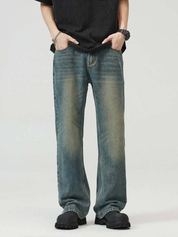 Men's Full Size Washed Straight Leg Jeans Plus Size