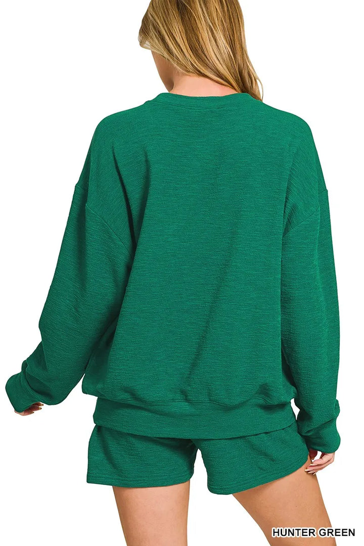 Zenana Slub Long Sleeve Top and Shorts Set
