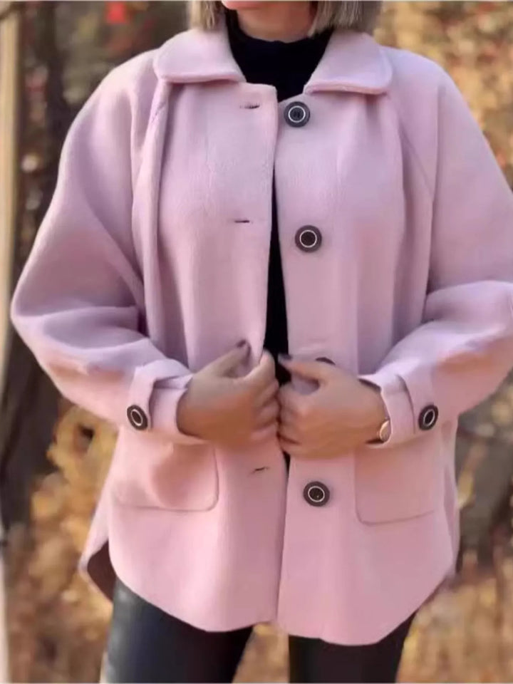 Full Size Button-Front Raglan Sleeve Coat Plus Size