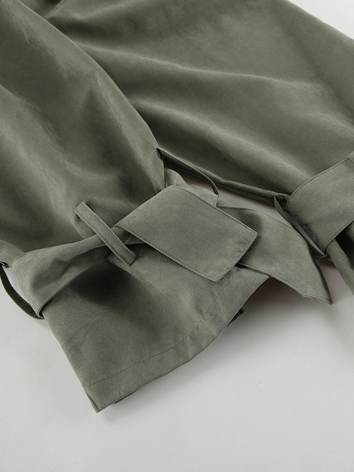 Lapel Collar Tie Waist Trench Jacket
