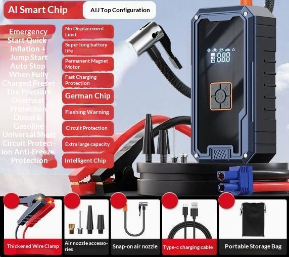 Car Emergency Jump Starter And Onboard Air Pump All-in-one Device