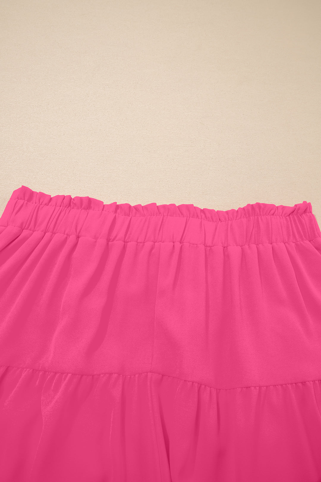 Rose Red Plus Size Frilled Elastic Waist Lace Trim Boho Ruffled Shorts