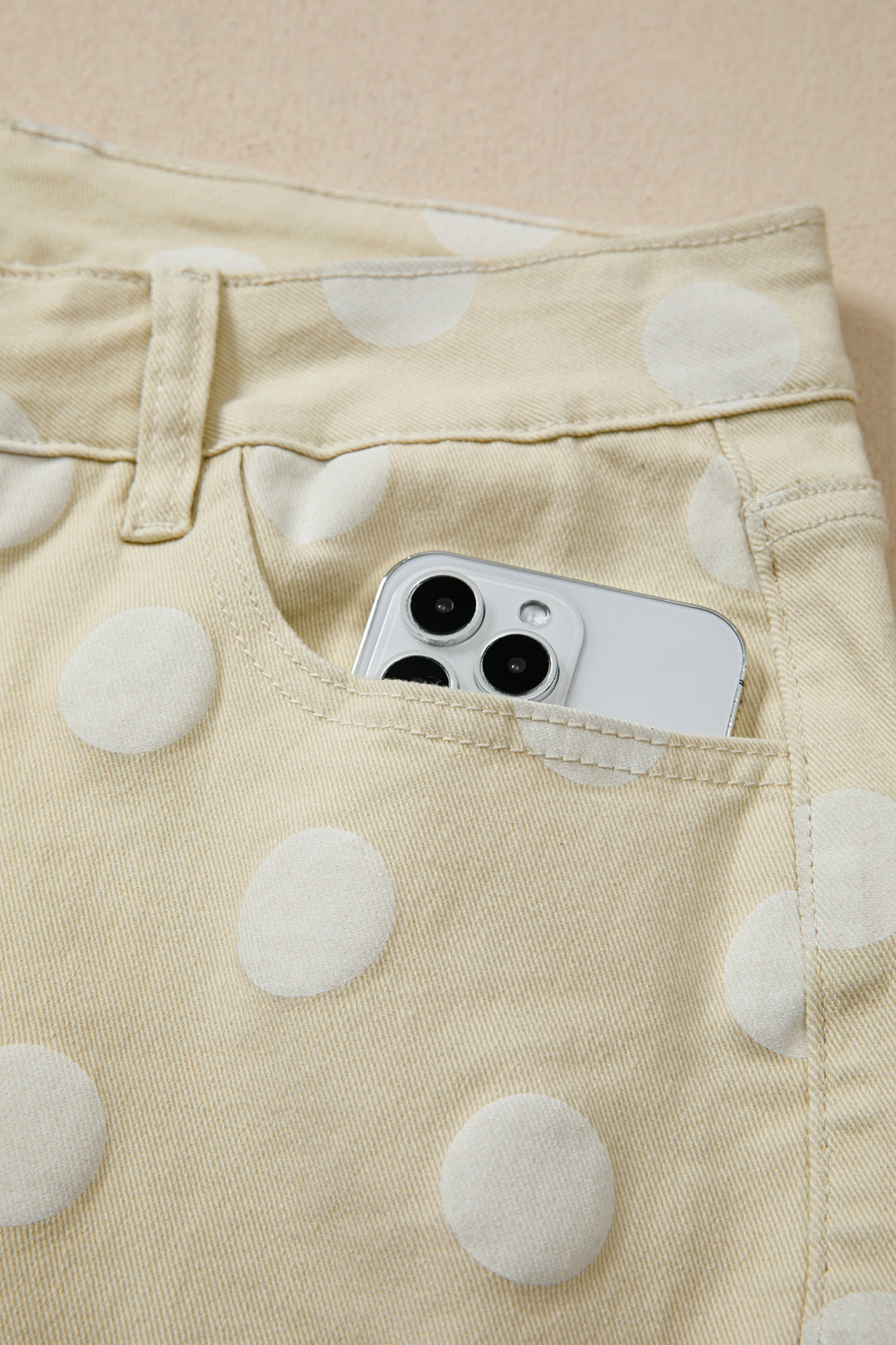 Khaki Polka Dot Print Raw Hem Shift Jeans