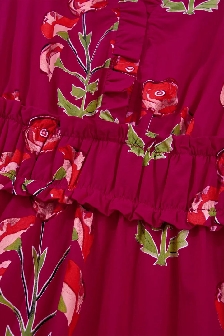 Floral Print Short Sleeve Midi Dress