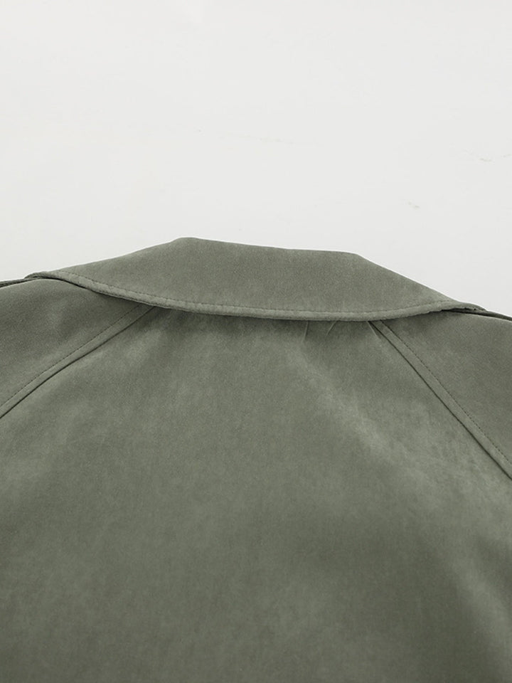 Lapel Collar Tie Waist Trench Jacket