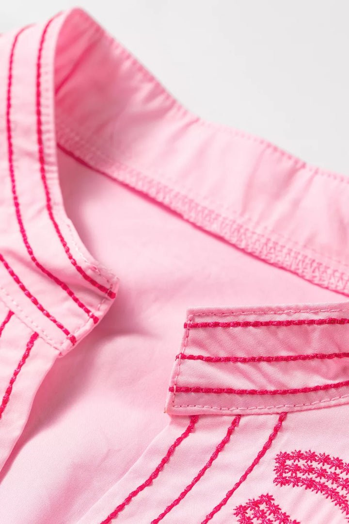 Embroidered Detail Puff Sleeve Cotton Blouse