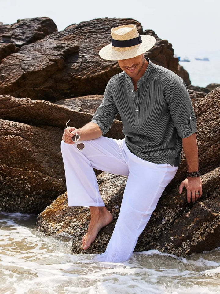 Men's Full Size Half Button Long Sleeve Shirt Plus Size