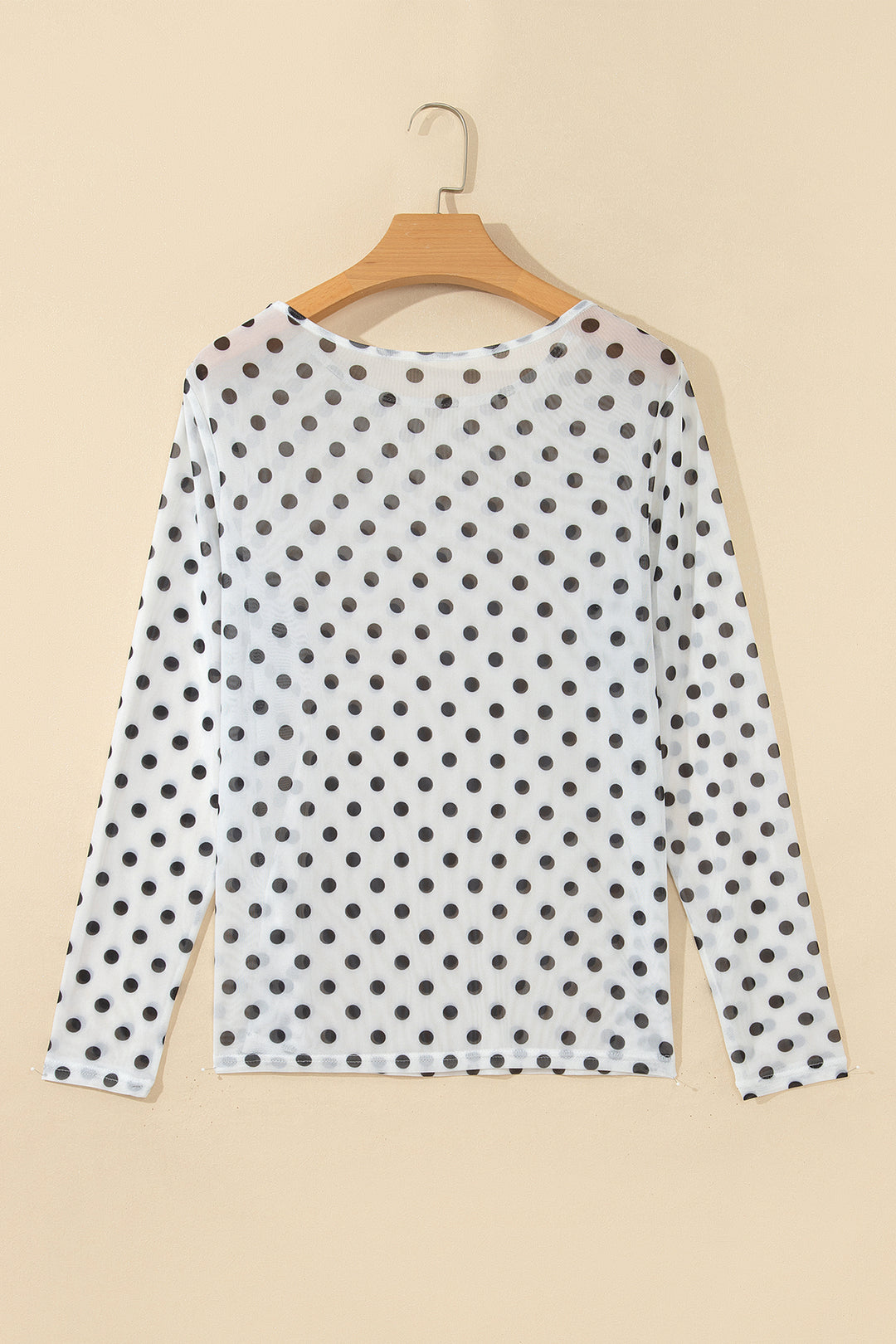 Black Polka Dot Sheer Mesh Long Sleeve Round Neck Shift Top