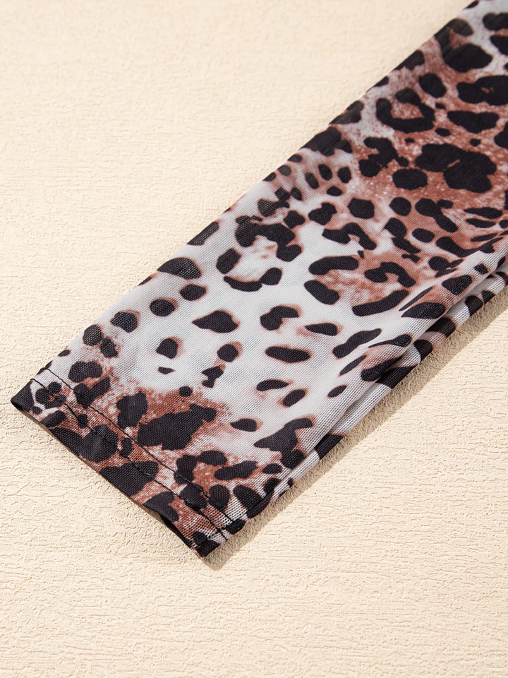 Leopard Print Long Sleeve Mock Neck Bodysuit