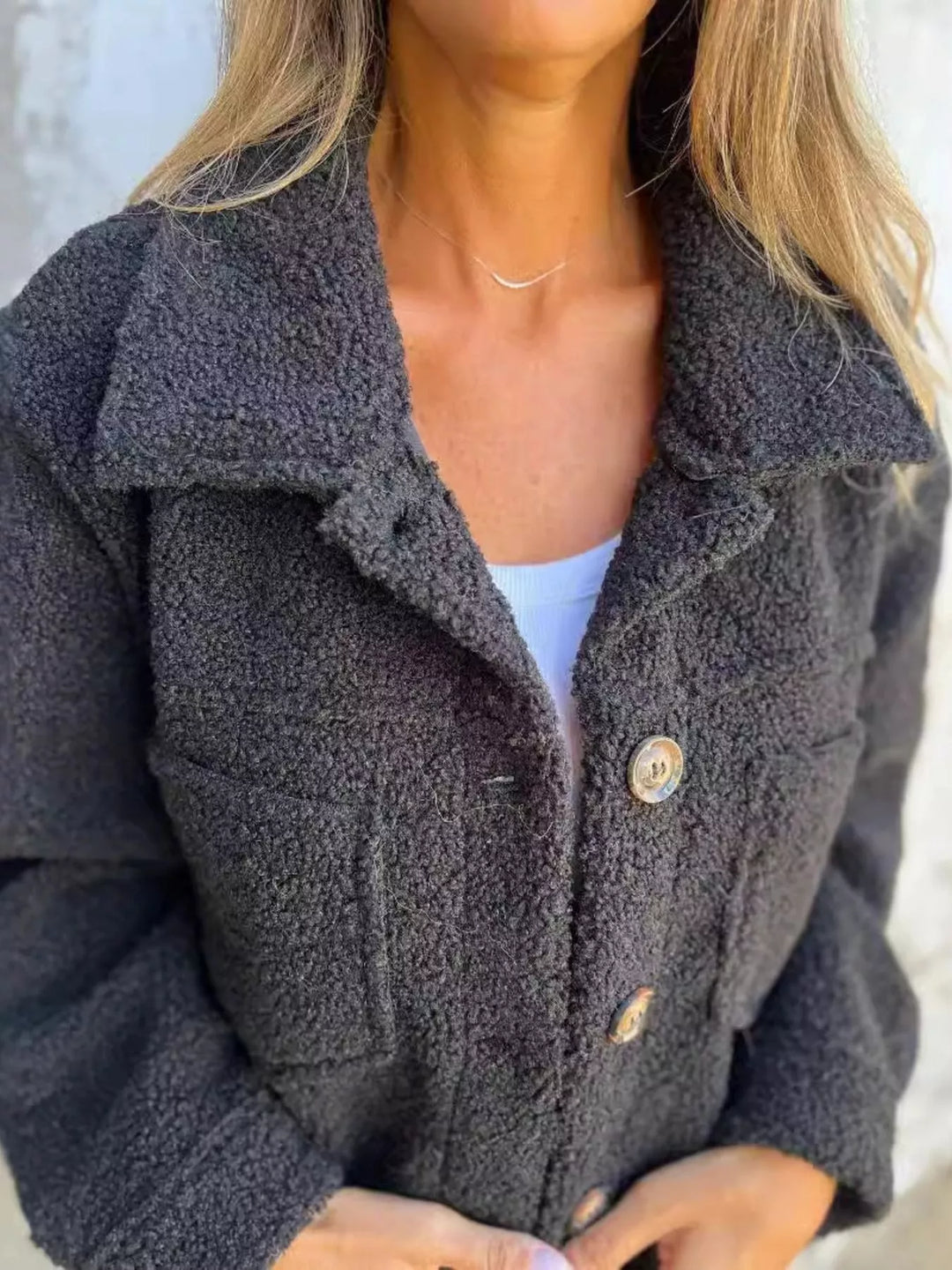 Full Size Single-Breasted Sherpa Shacket Plus Size