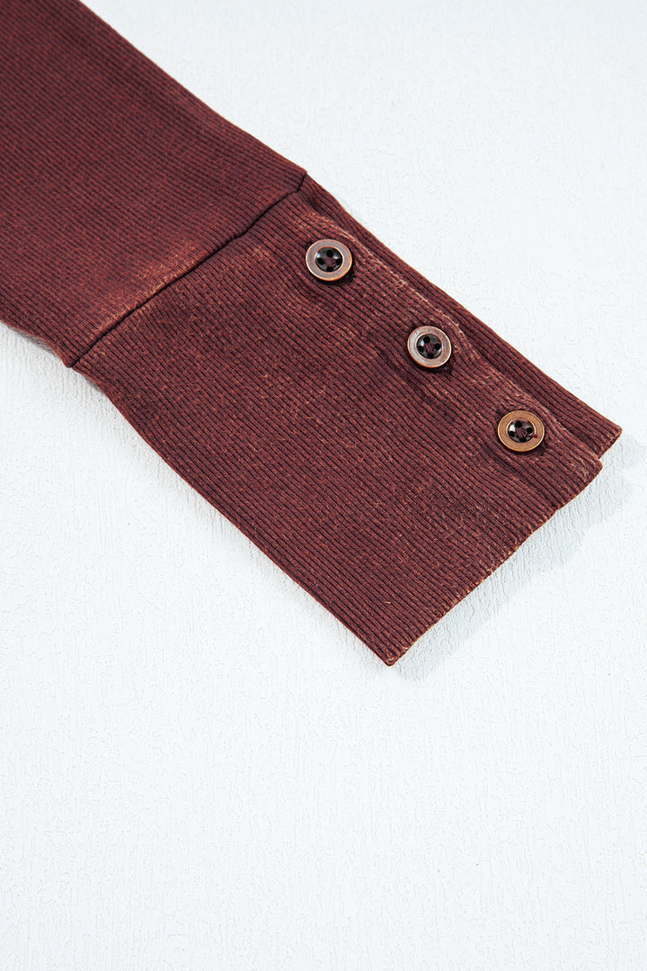 Burgundy Exposed Seam Ribbed Long Sleeve Top