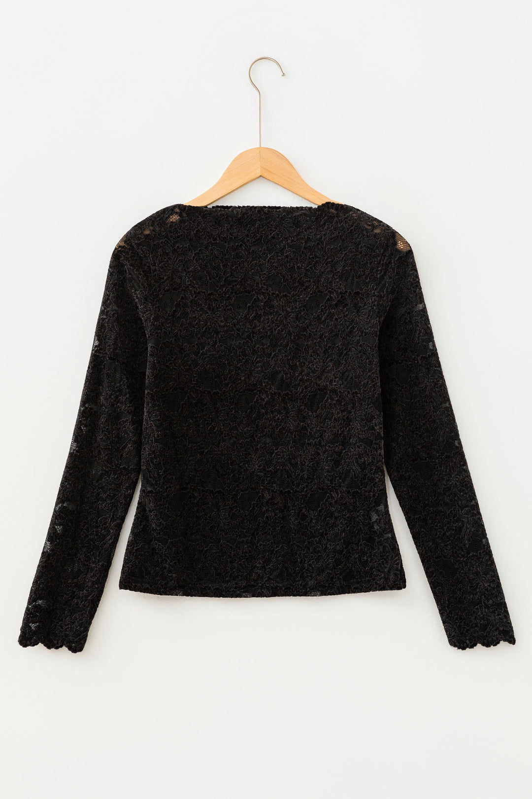Black Elegant Stand Neck Lace Long Sleeve Top
