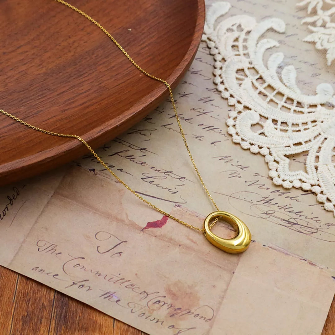 18K Gold-Plated Oval Pendant Necklace