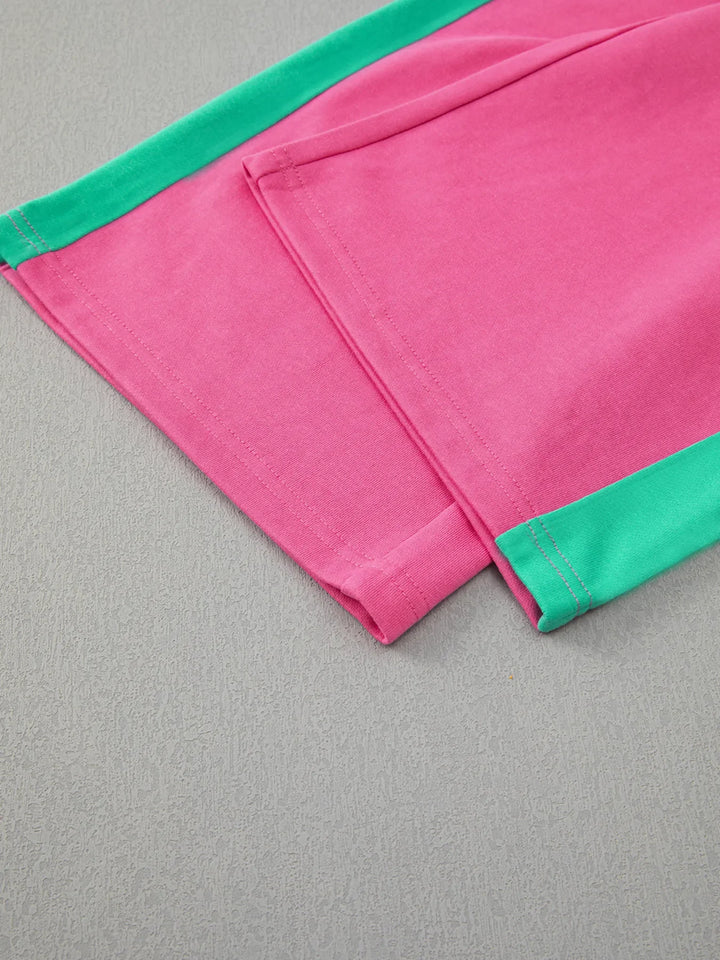 Color Block Round Neck Top and Pants Set