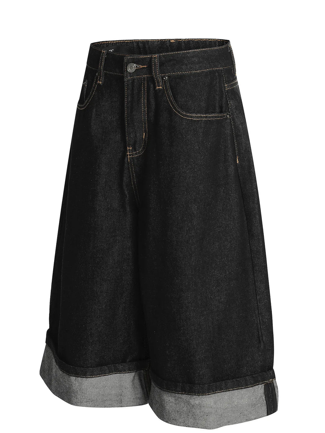 Men's Baggy Denim Shorts with Cuffed Hem