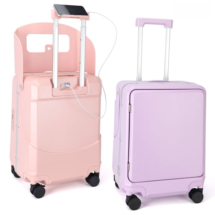 Children's Travel Luggage, Children's Seat Travel Luggage, 20 Inch Foldable Seat With Backrest. Computer Case With USB Port And 360 Degree Rotating Wheel. Hard Shell Luggage