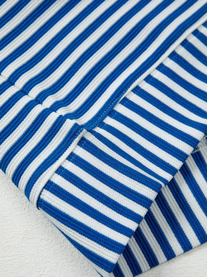 Stripe Quarter Zip Collar Long Sleeve Top
