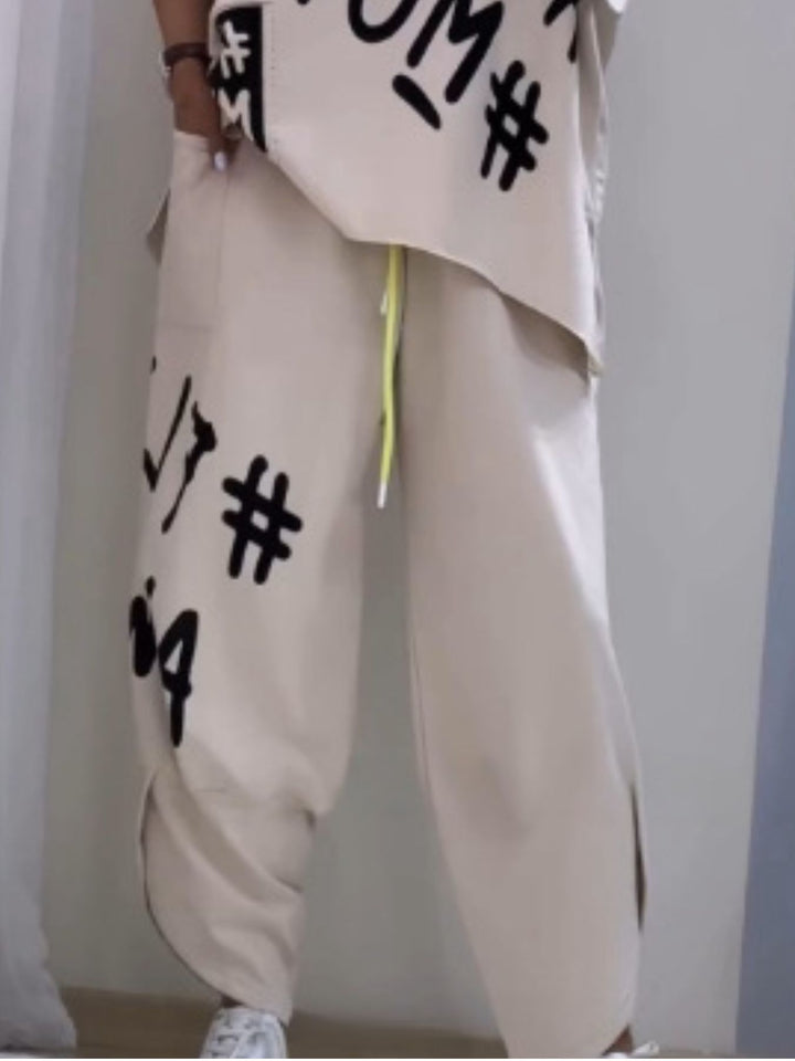 Full Size Letter Round Neck Tee and Drawstring Pants Set Plus Size