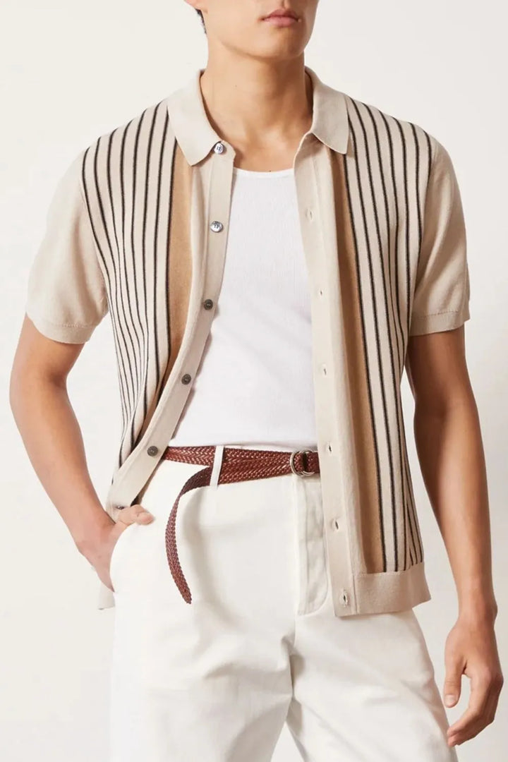 Men's Plus Size Striped Button Up Short Sleeve Shirt