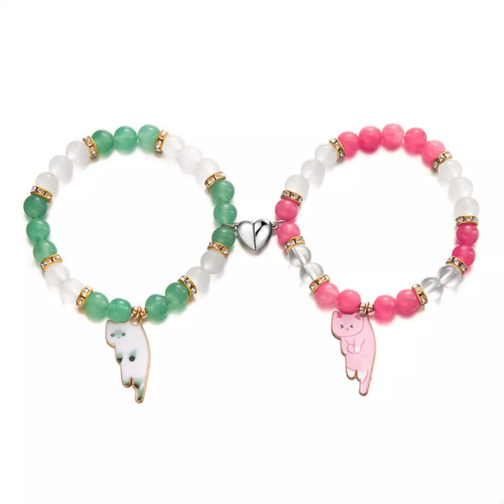 2 Piece Beaded Cat Charm Bracelet