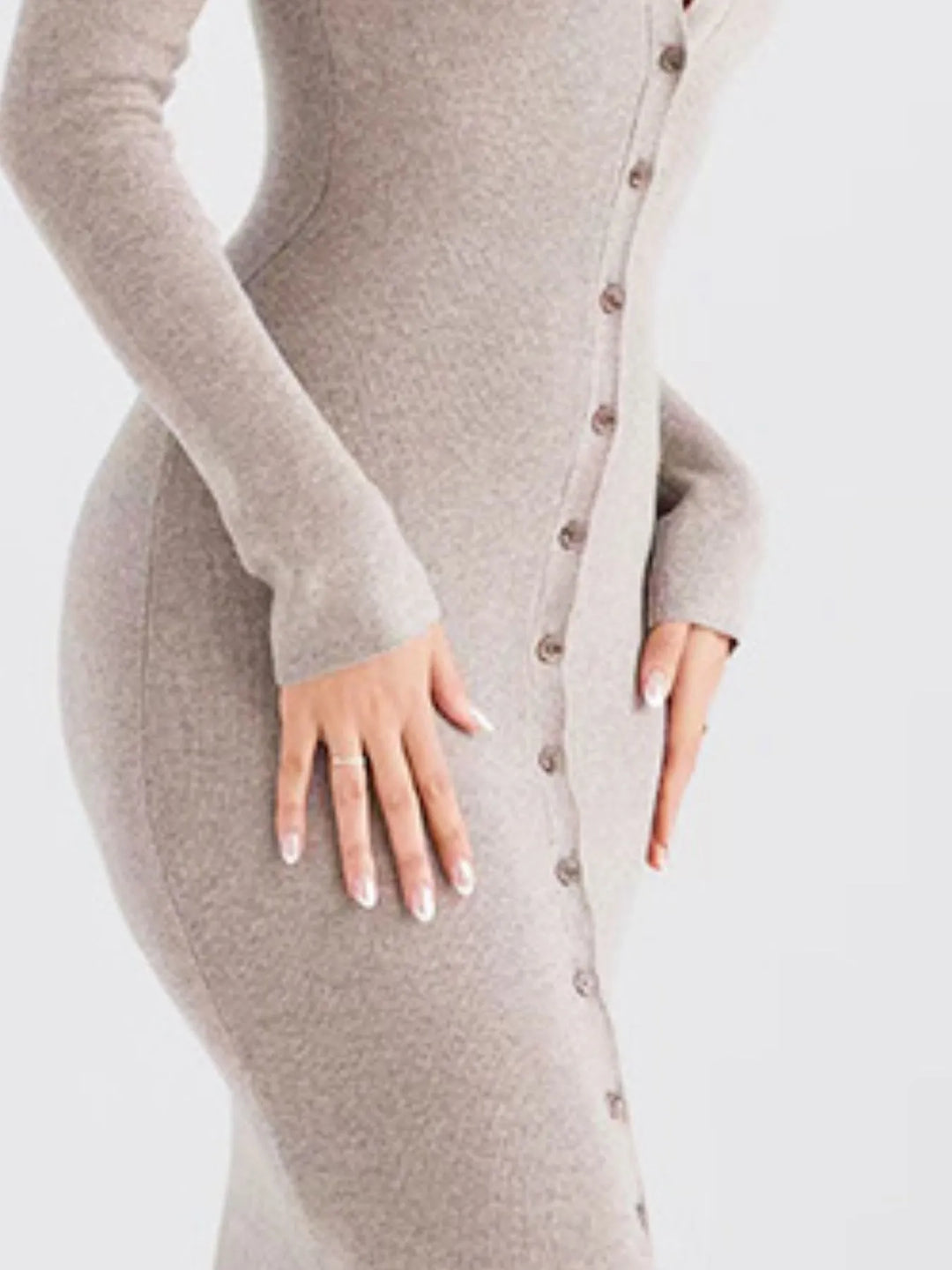 Button Front Long Sleeve Sweater Dress