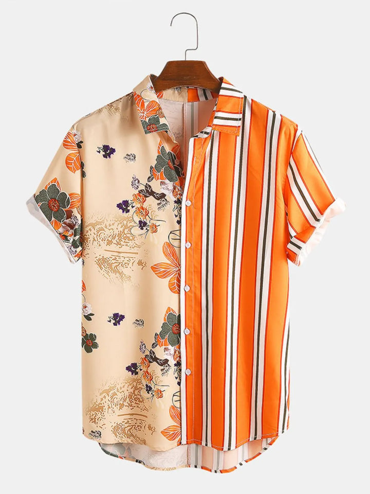 Men's Full Size Printed Button Up Short Sleeve Shirt Plus Size