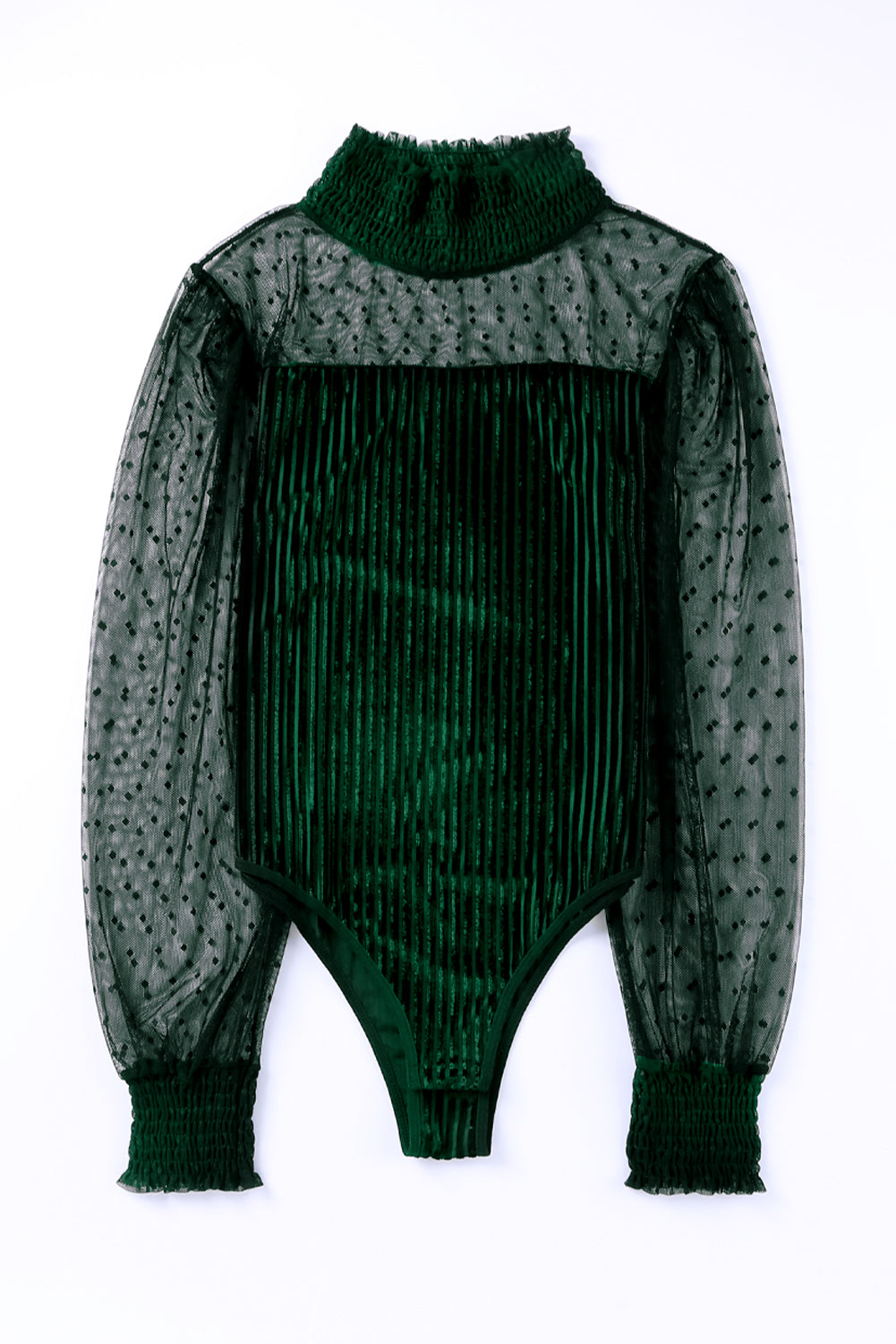 Green Sheer Dotty Long Sleeve Ribbed Velvet Bodysuit