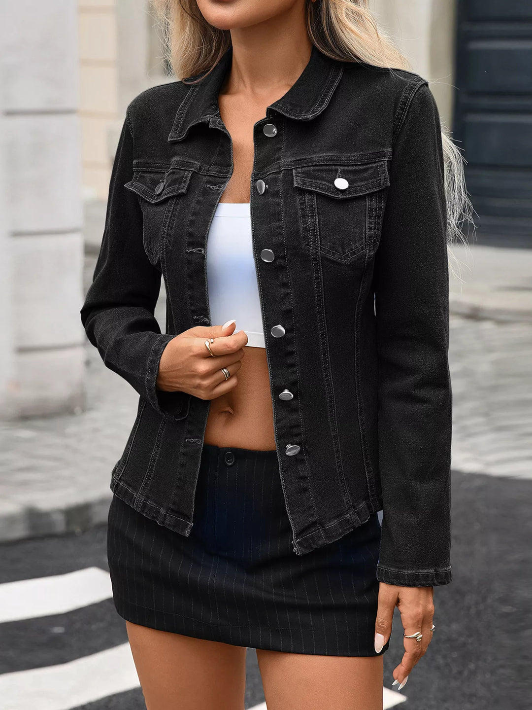 Button Up Long Sleeve Denim Jacket