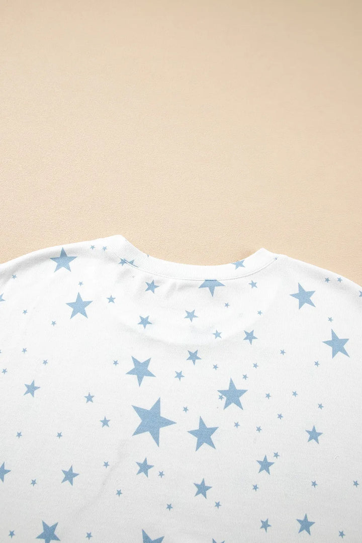 Stars Print Drop Shoulder Oversized T Shirt with Slits