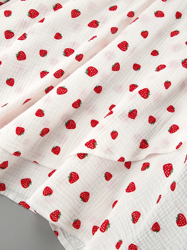 Strawberry Print Long Sleeve Mini Dress