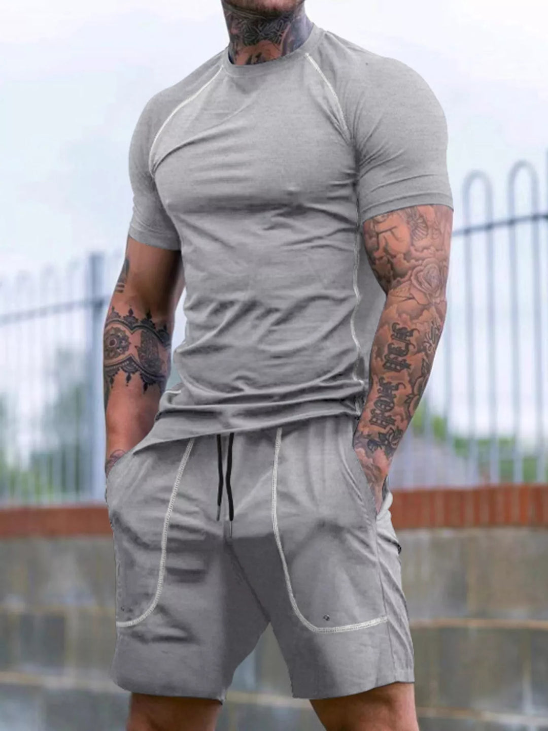 Men's Full Size Casual Short Sleeve T-Shirt and Shorts Set Plus Size