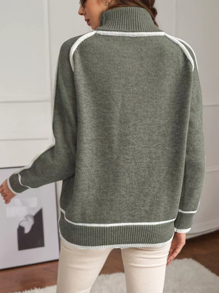 Full Size Turtleneck Contrast Trim Sweater Plus Size