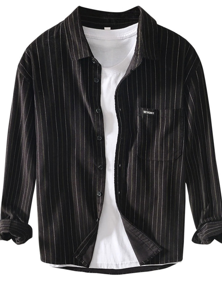 Men's Plus Size Striped Button Up Long Sleeve Shirt
