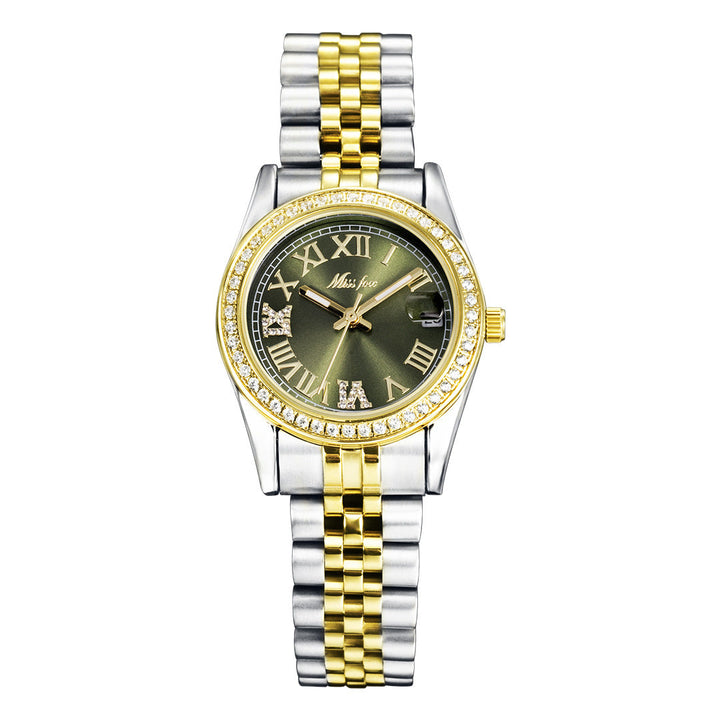 Womens Stylish Minimalist Elegant Luminous Stainless-steel Watch With Diamond Accents