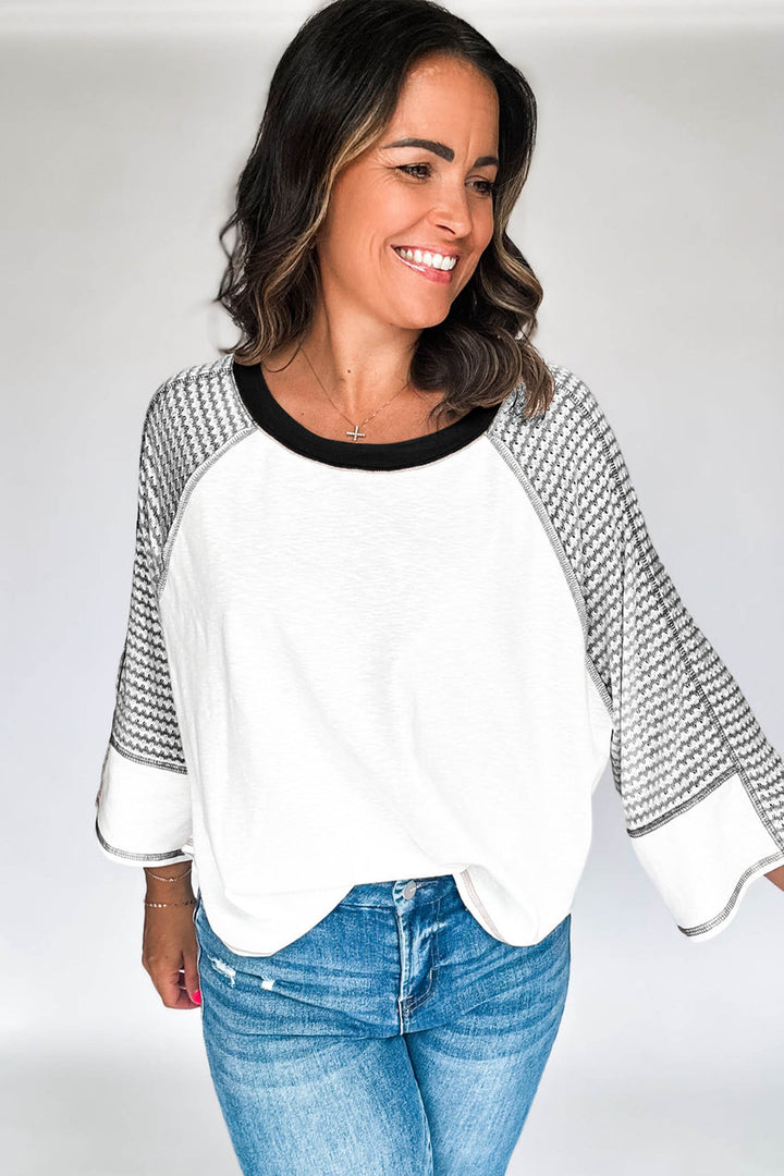 Haut patchwork raglan à rayures noires et manches raglan