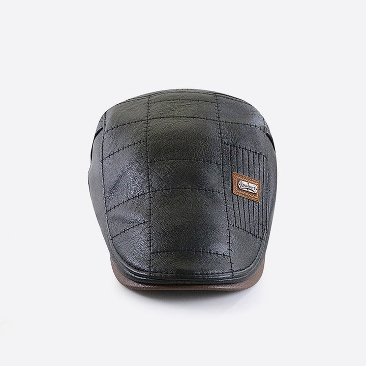 Fashionable All-match PU Leather Peaked Cap Fleece-lined Warm