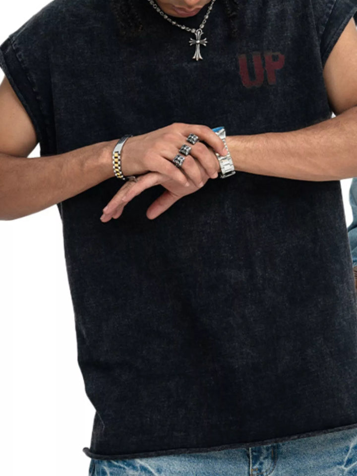 Men's Vintage Washed Tank Top with 'UP' Letter