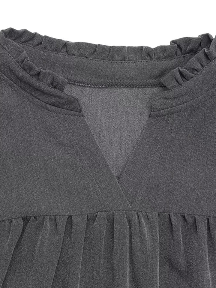 Ruffled Notched Long Sleeve Dress