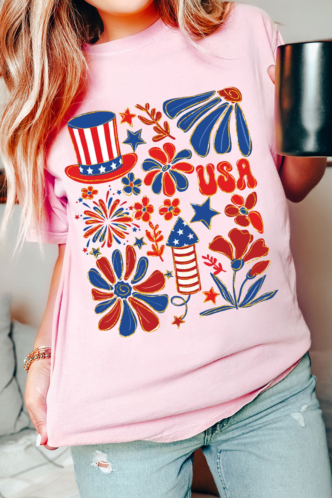 Pink USA Independent Day Celebration Graphic Tee