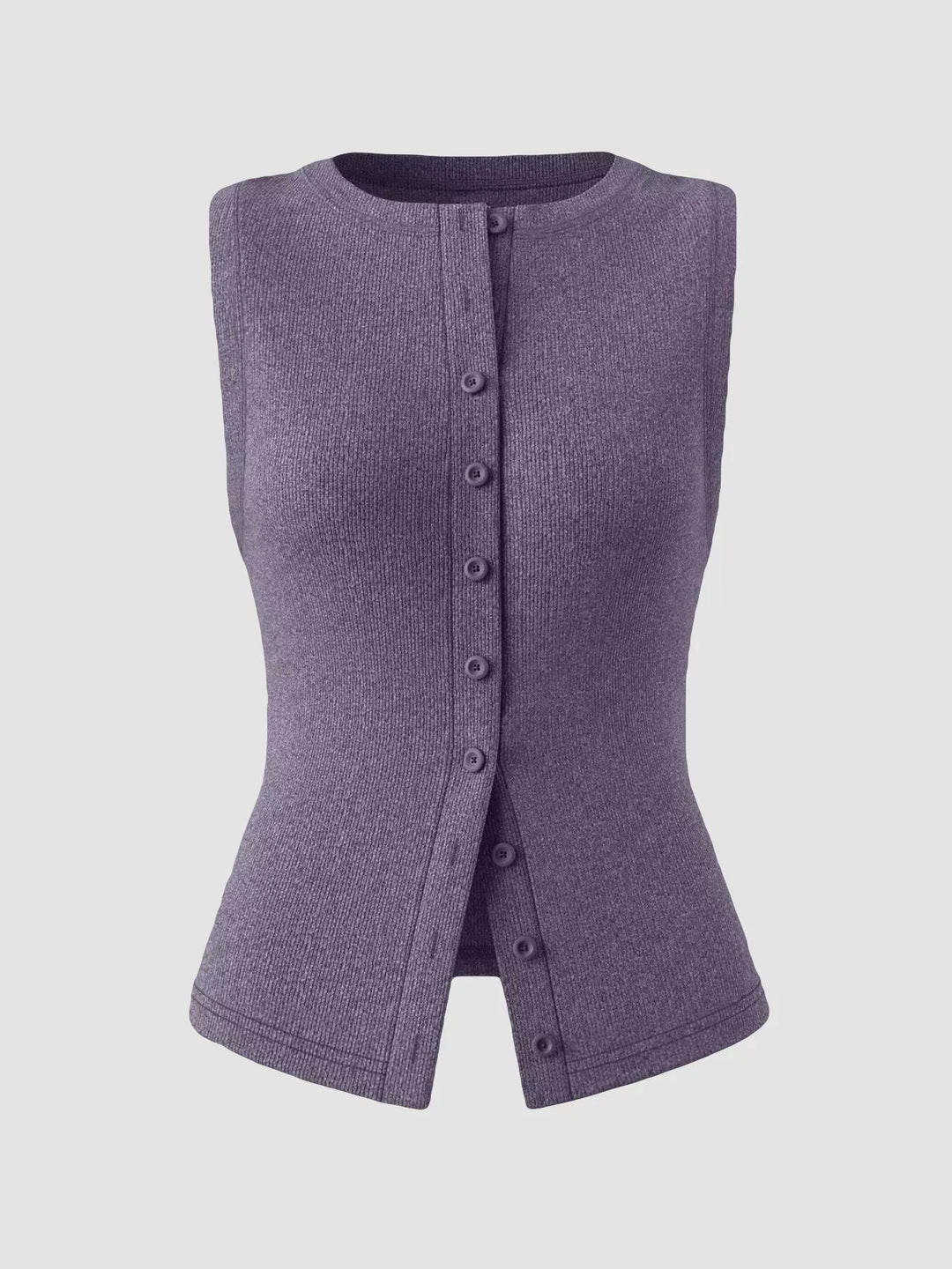 Ribbed Button-Front Sleeveless Tank