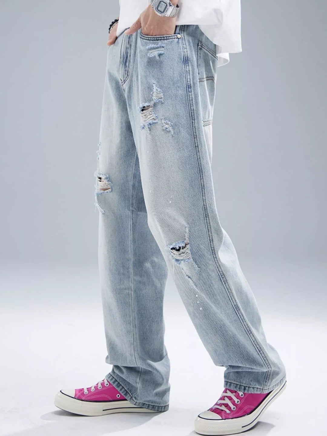 Men's Distressed Wide Leg Jeans