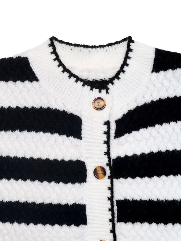 Striped Button-Up Long Sleeve Cardigan