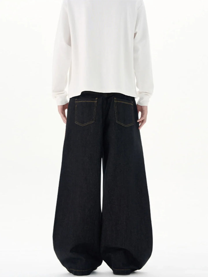 Men's Plus Size Wide Leg Jeans with Detachable Square Scarf