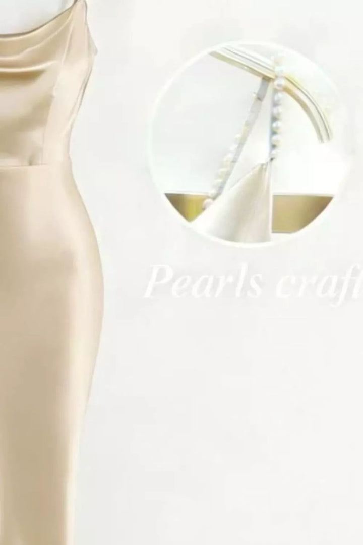 Pearl Strap Cowl Neck Satin Maxi Dress