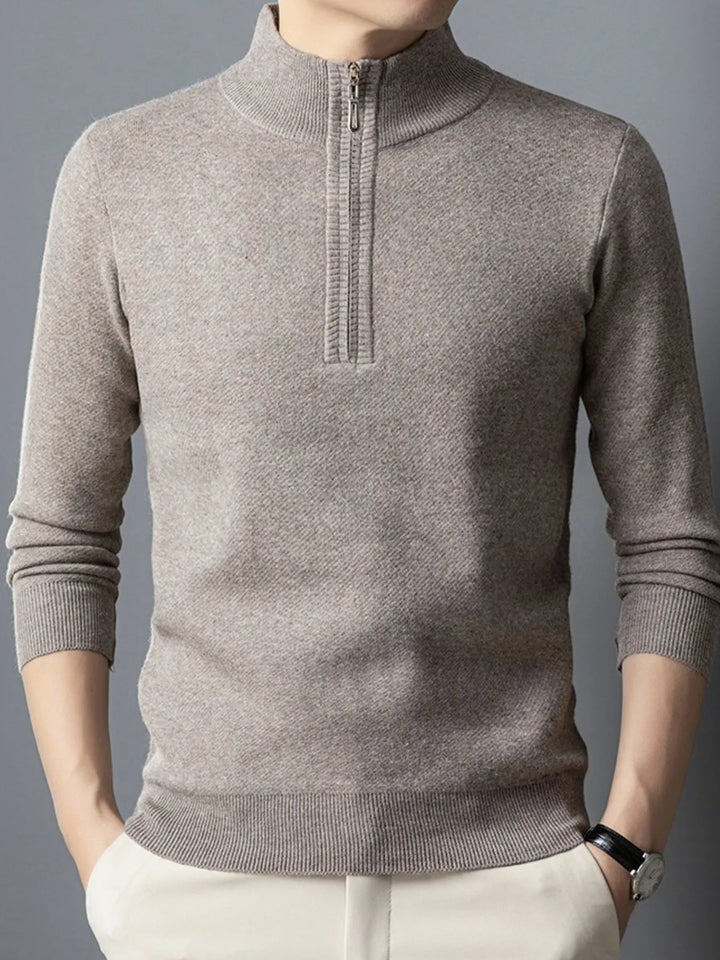 Men's Plus Size Quarter-Zip Long Sleeve Sweater