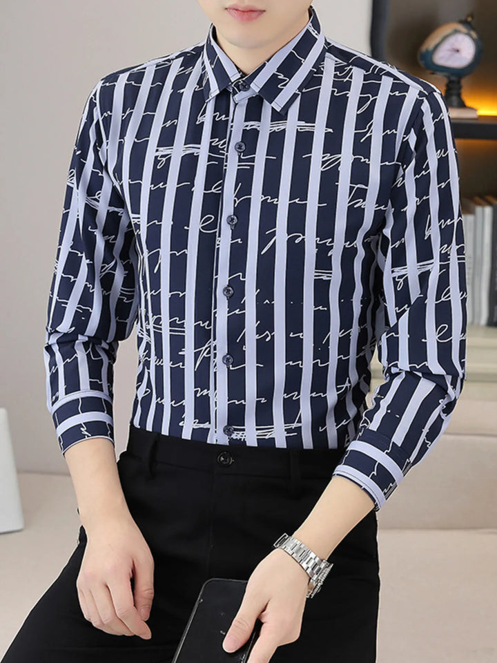 Men's Plus Size Striped Button Up Long Sleeve Shirt