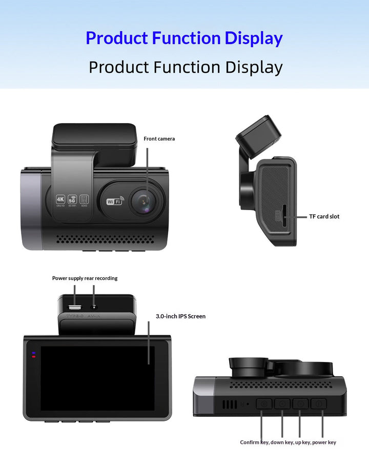 High-definition Car 4K Front And Rear Dual-recording In-vehicle Dashcam