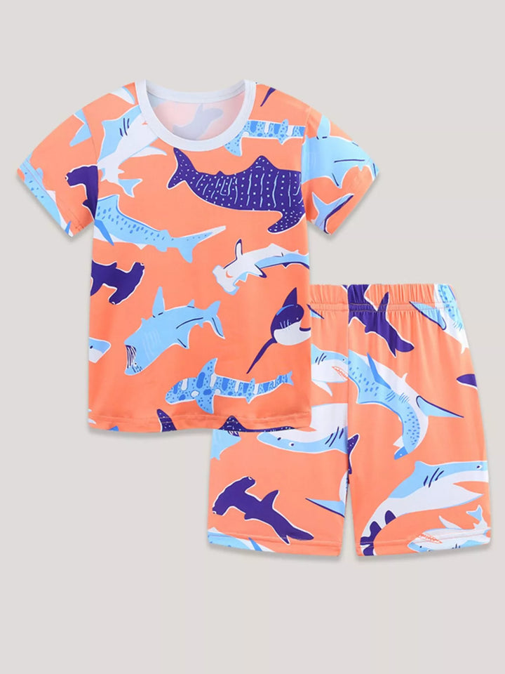 Children's Shark Print Casual Tee and Shorts Set